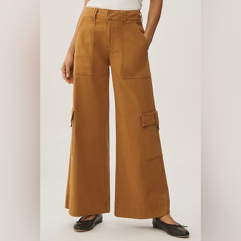Anthropologie Pilcro Wide Leg Flare Utility Cargo Pants Sz 31 Rust Tan - Picture 2 of 7